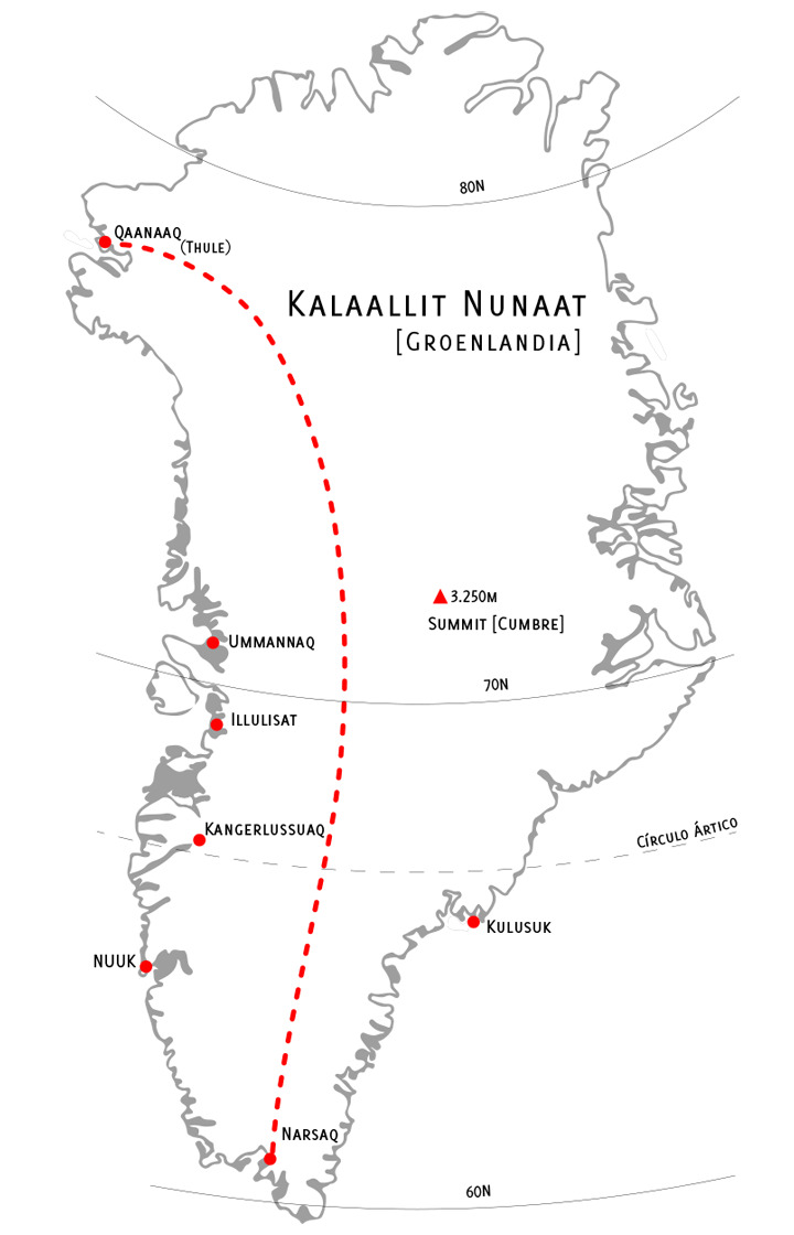 Ruta tentativa cruce Groenlandia